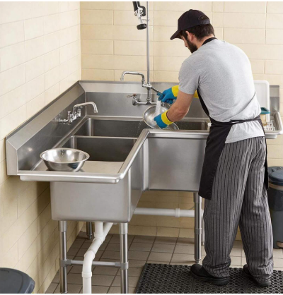 Custom irregular three-compartment commercial stainless steel kitchen sink for dishwashing