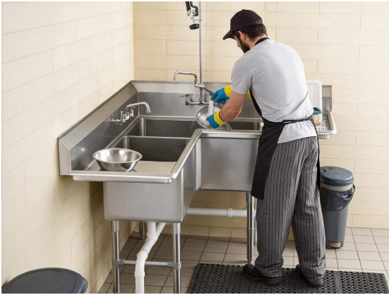 Custom irregular three-compartment commercial stainless steel kitchen sink for dishwashing